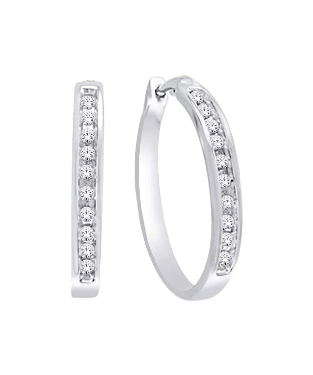 10K White Gold 1/4 Ct.Wt. Diamond Hoop Earring