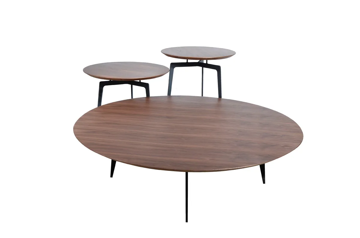 11' Walnut Veneer and Metal Coffee Table Set By Homeroots