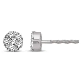 14K White Gold 3/8 Ct.Tw. Diamond Flower Stud Earrings