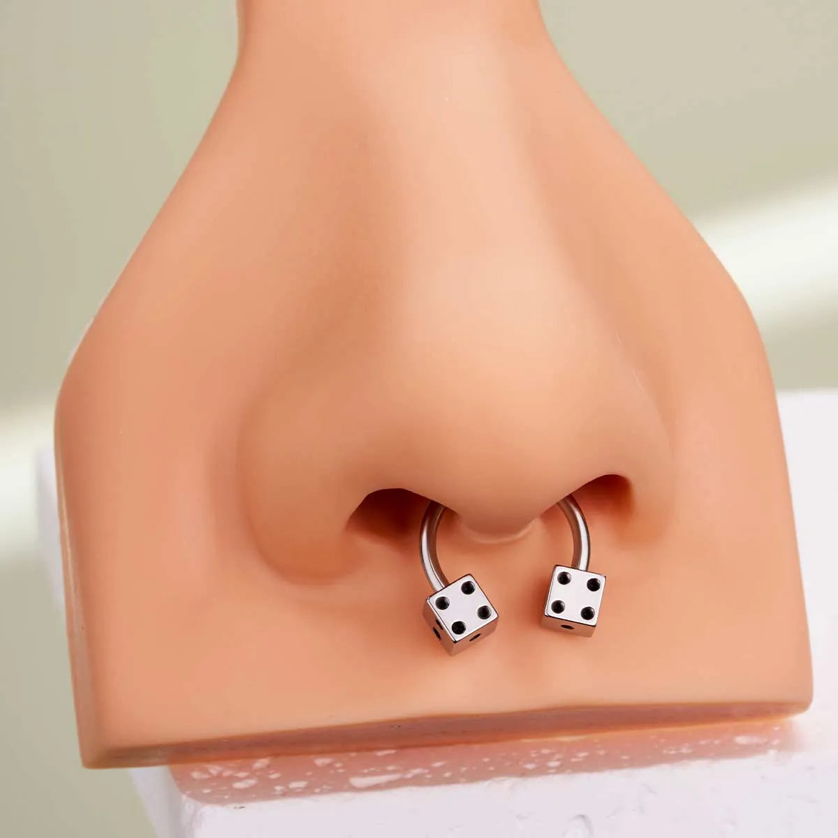 16G Internally Threaded Dice Shape Horseshoe Septum Ring