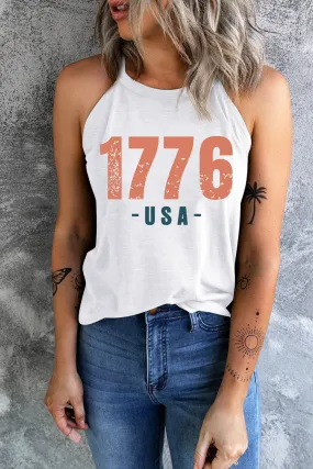 1776 USA Round Neck Tank in White