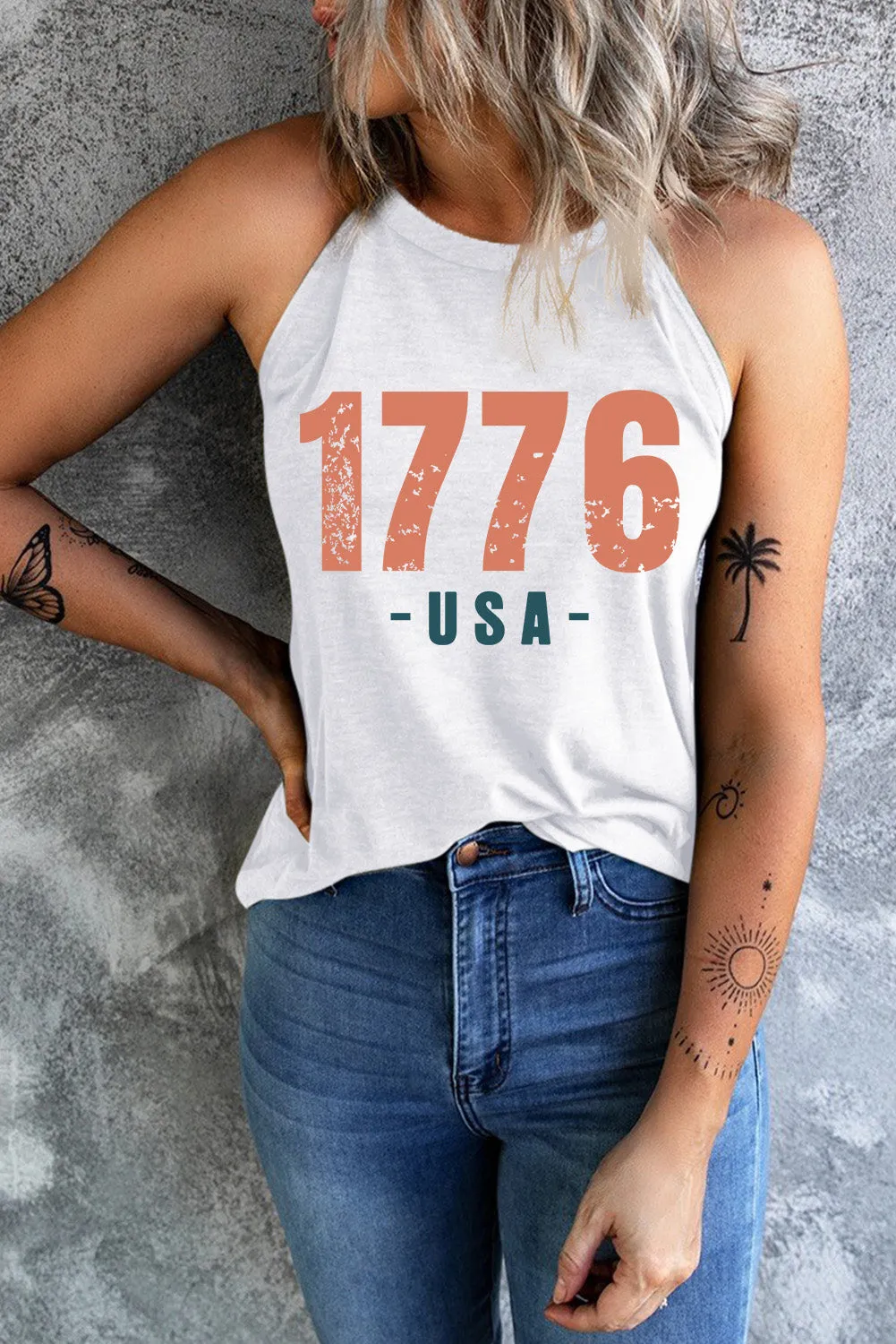 1776 USA Round Neck Tank in White