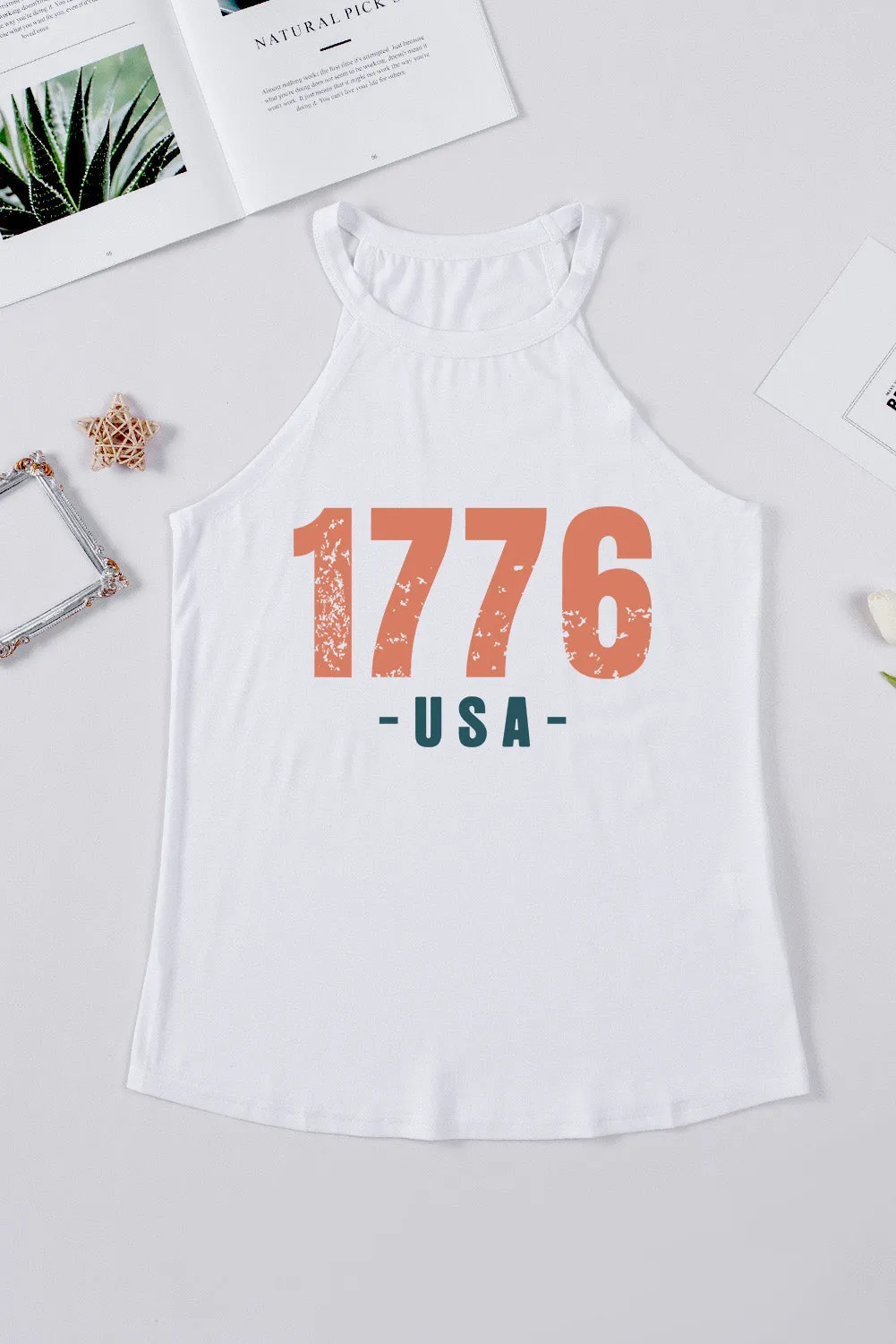 1776 USA Round Neck Tank in White