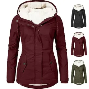 2023 Hooded Women’s Splice Zipper Coats – Loose Casual Parkas with Pockets, Regular Fit, Thick Full Sleeve Warm Solid Jackets for Autumn/Winter