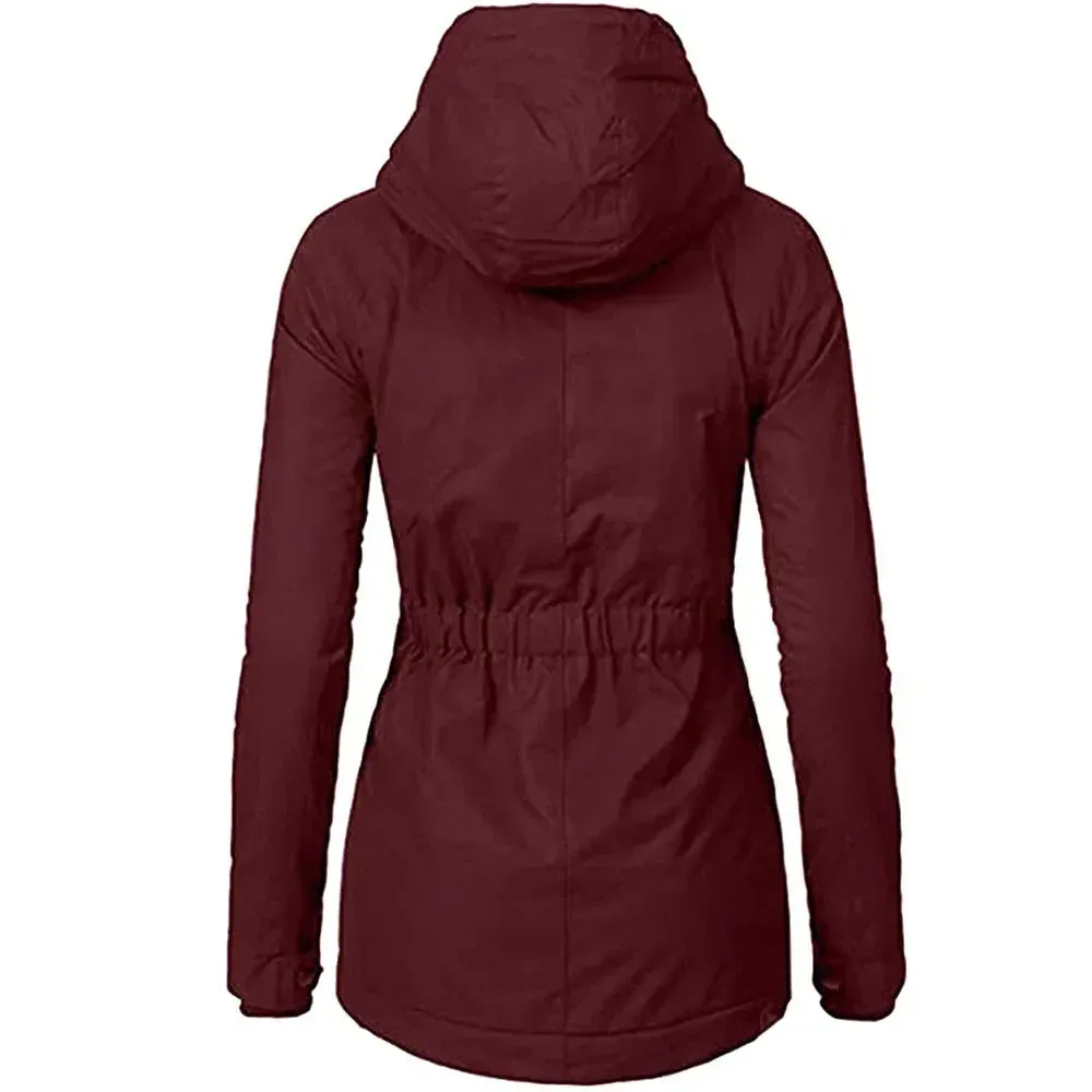 2023 Hooded Women’s Splice Zipper Coats – Loose Casual Parkas with Pockets, Regular Fit, Thick Full Sleeve Warm Solid Jackets for Autumn/Winter