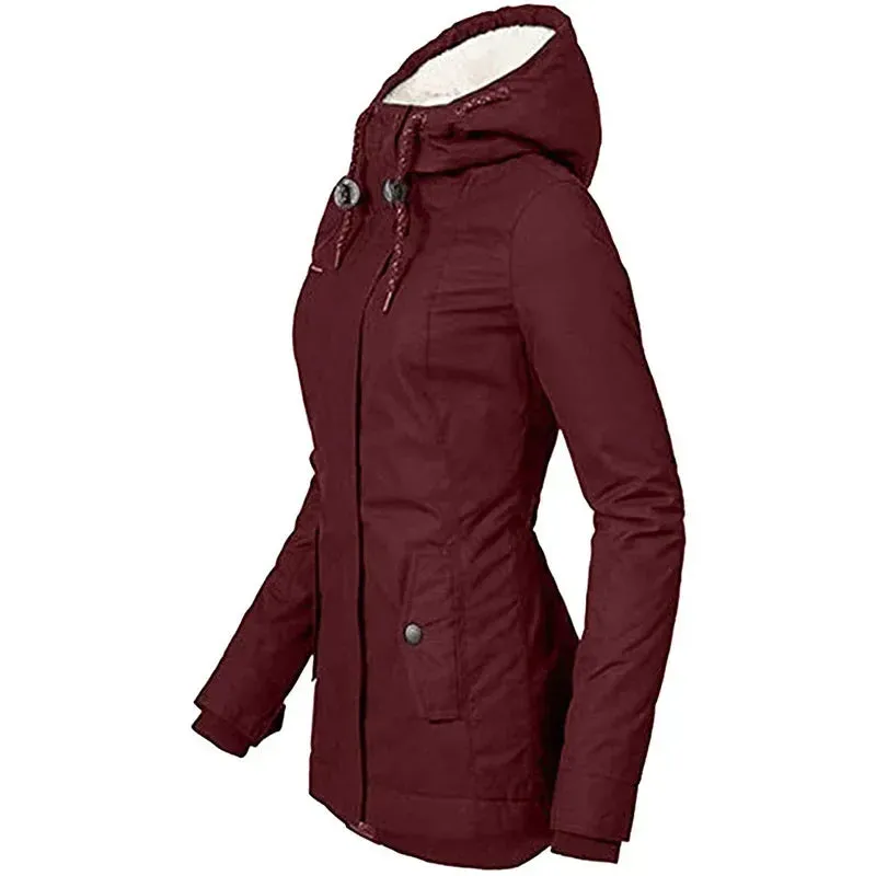 2023 Hooded Women’s Splice Zipper Coats – Loose Casual Parkas with Pockets, Regular Fit, Thick Full Sleeve Warm Solid Jackets for Autumn/Winter