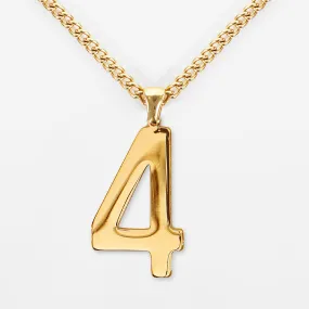 4 Number Pendant with Chain Kids Necklace - Gold Plated Stainless Steel