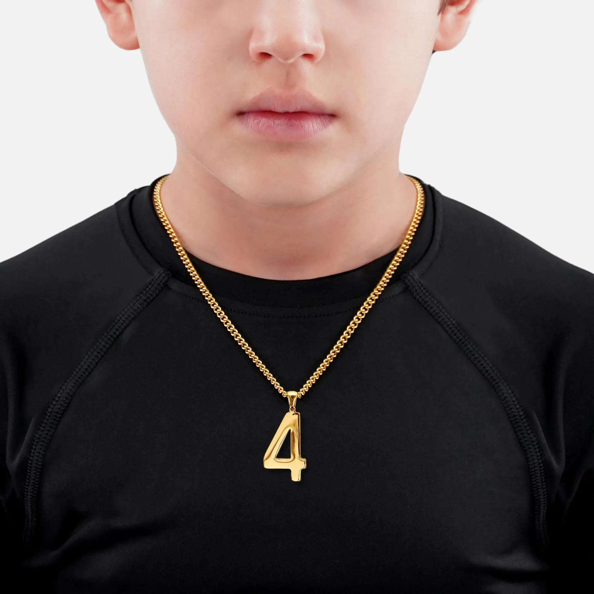 4 Number Pendant with Chain Kids Necklace - Gold Plated Stainless Steel