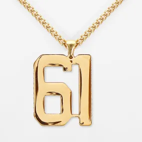 61 Number Pendant with Chain Kids Necklace - Gold Plated Stainless Steel