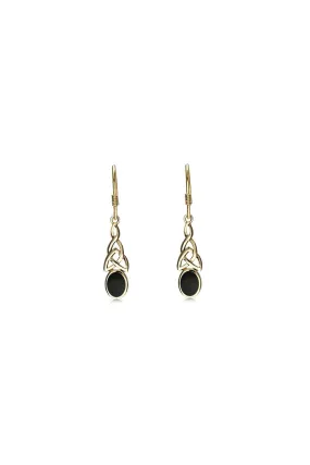 9ct Yellow Gold Whitby Jet Celtic Oval Drop Earrings