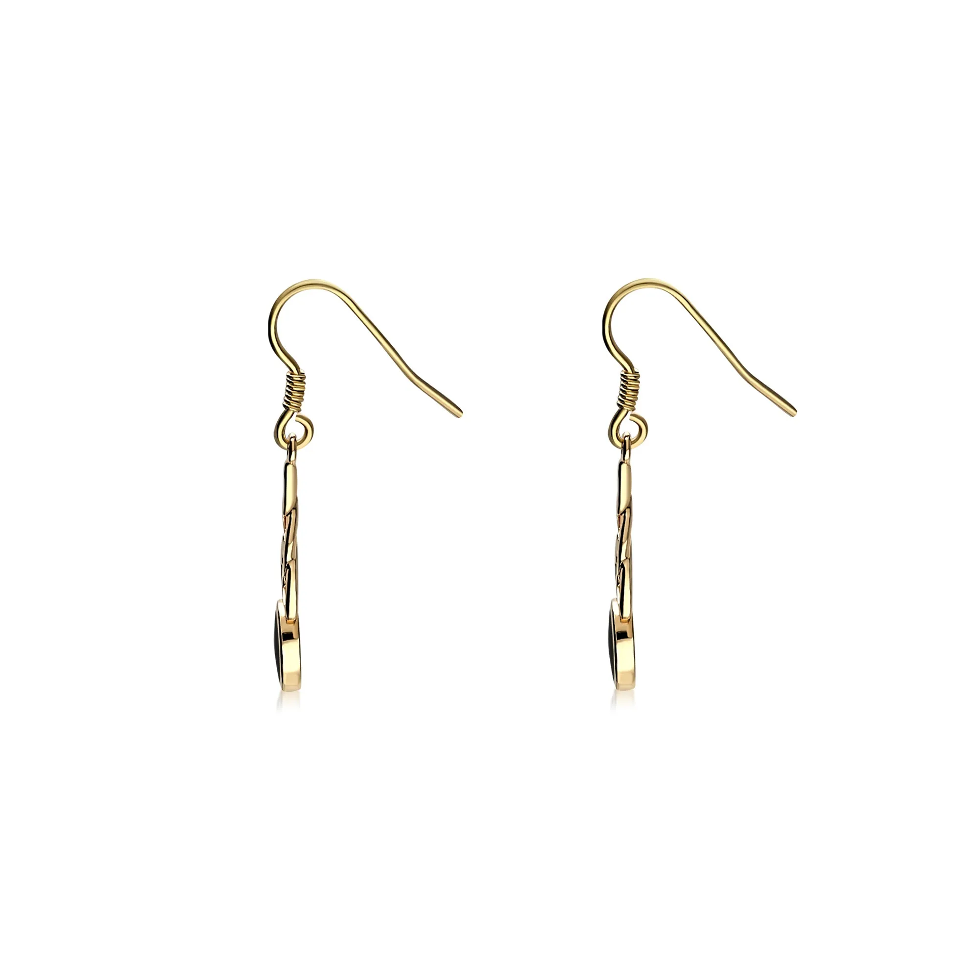 9ct Yellow Gold Whitby Jet Celtic Oval Drop Earrings