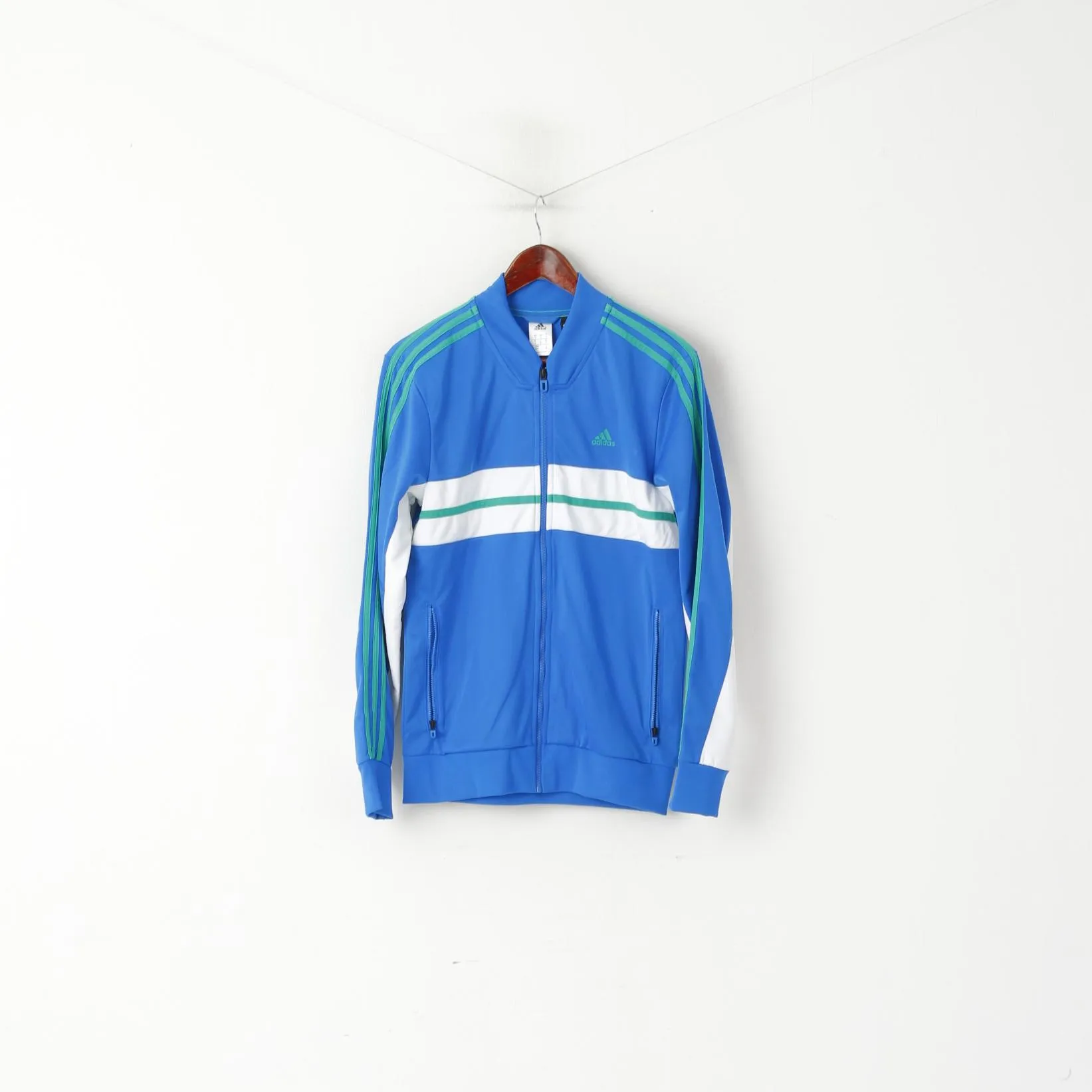 Adidas Men S Sweatshirt Blue Shiny Climalite Full Zipper Activewear Track Top