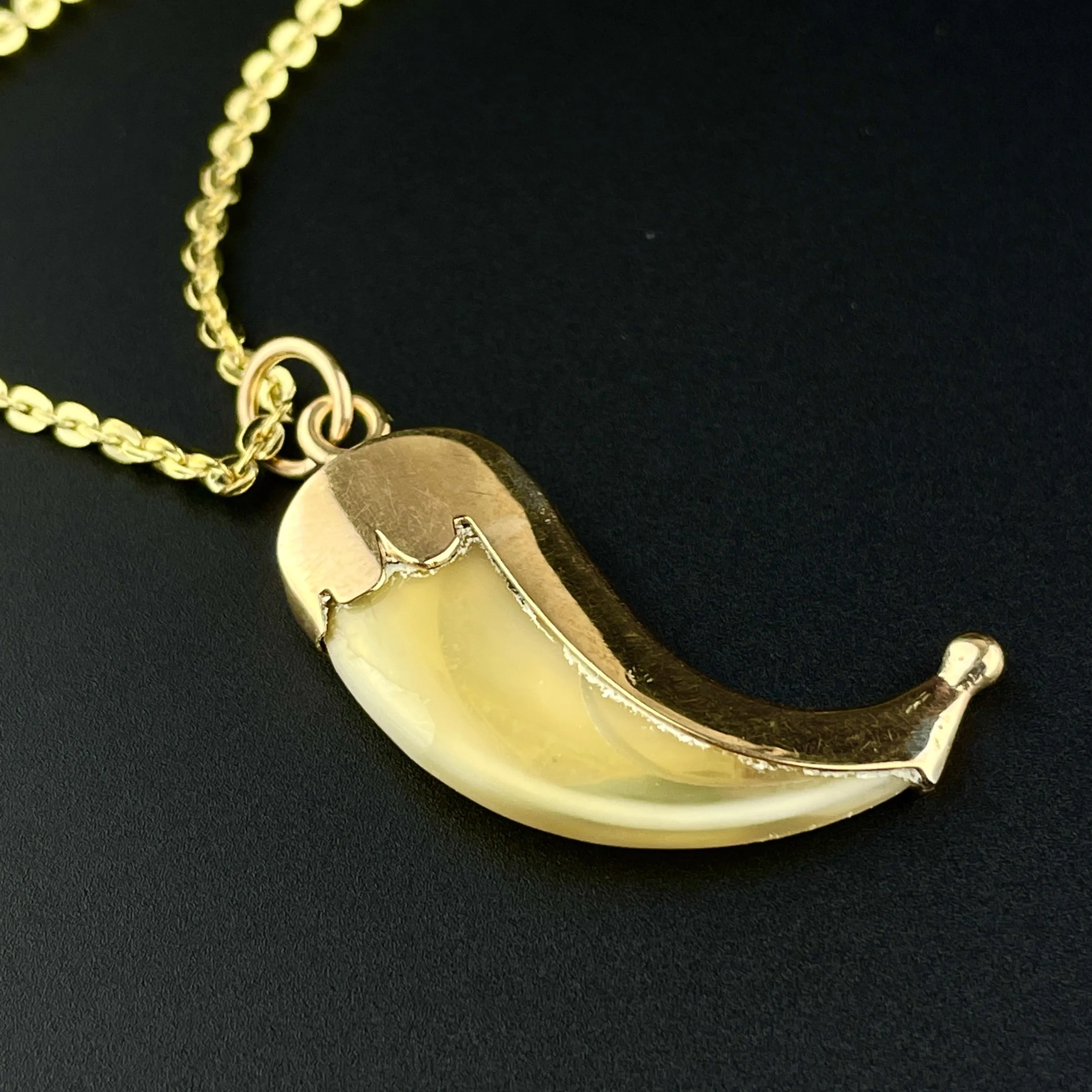 Antique 9K Gold Faux Claw Brooch Pendant Necklace