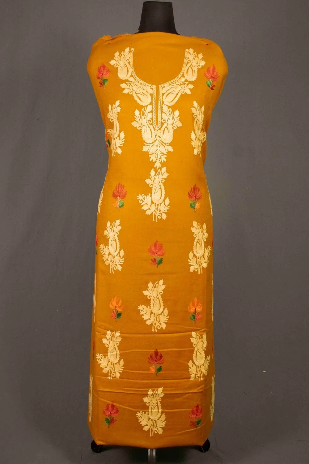 Beautiful Kashmiri Mustard Color Kashmiri Aari Work Embroidered Salwar Kameez With Designer New Pattern