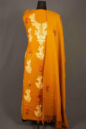 Beautiful Kashmiri Mustard Color Kashmiri Aari Work Embroidered Salwar Kameez With Designer New Pattern