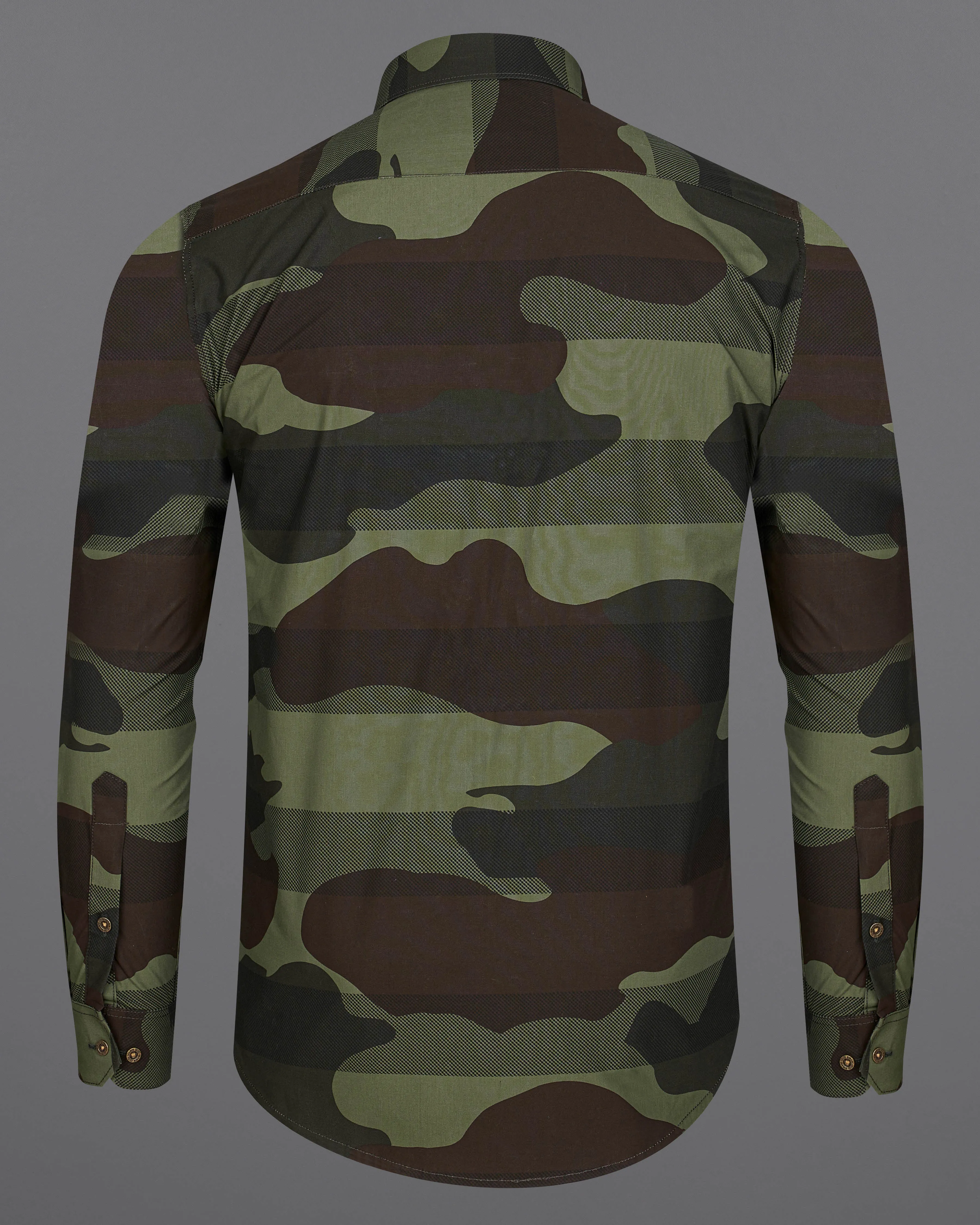 Birch Brown with Iridium Green Camouflage Printed Royal Oxford Shirt