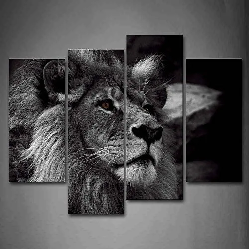 BLACK AND WHITE GRAY LION HEAD PORTRAIT WALL ART PAINTING PICTURES PRINT ON CANVAS ANIMAL THE PICTURE FOR HOME MODERN DECORATION
