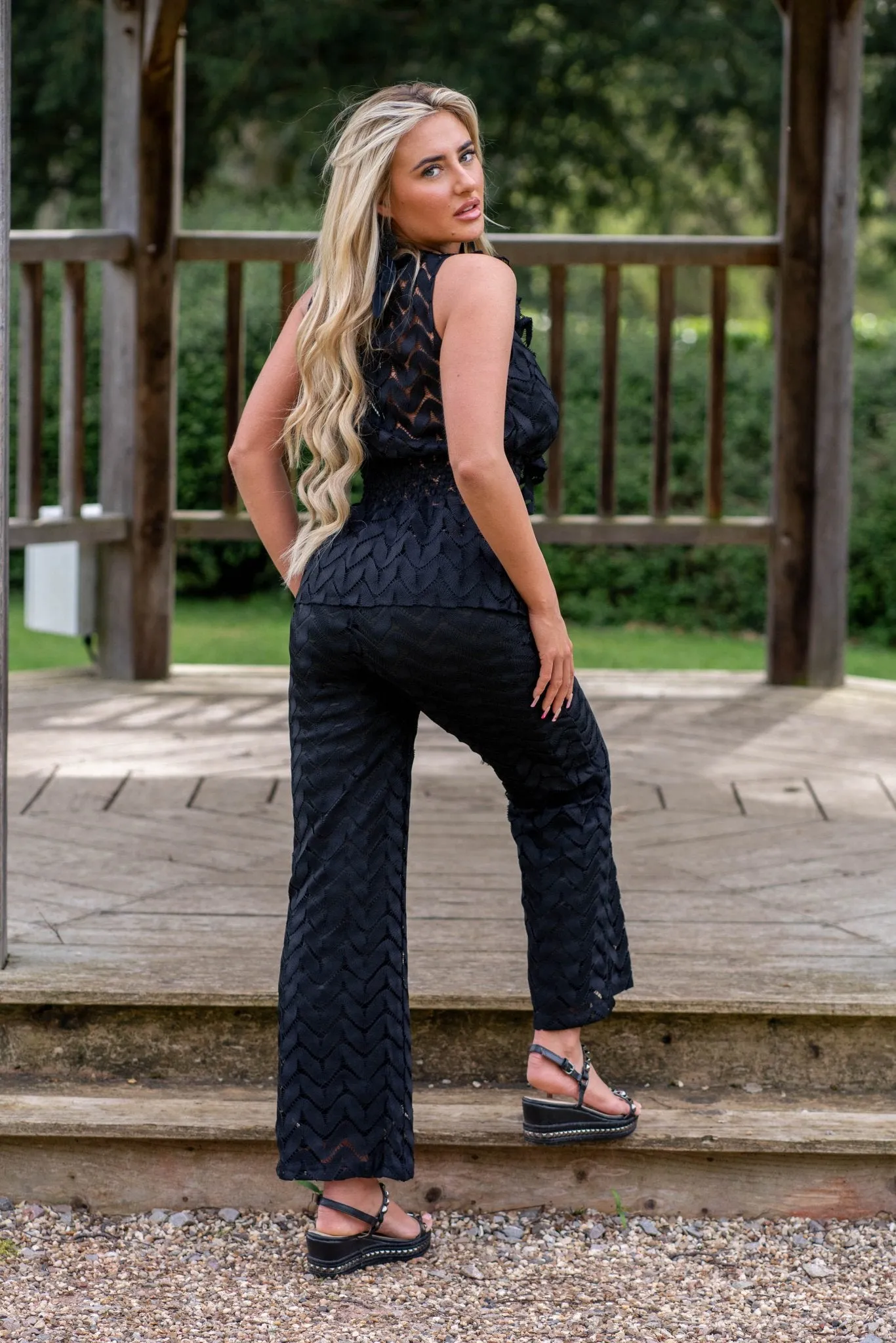 Black Boho Lace Effect Trouser