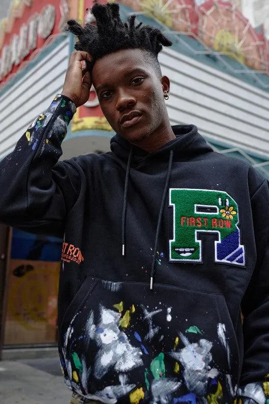Black Chenille Patch & Hand Paint Hoodie