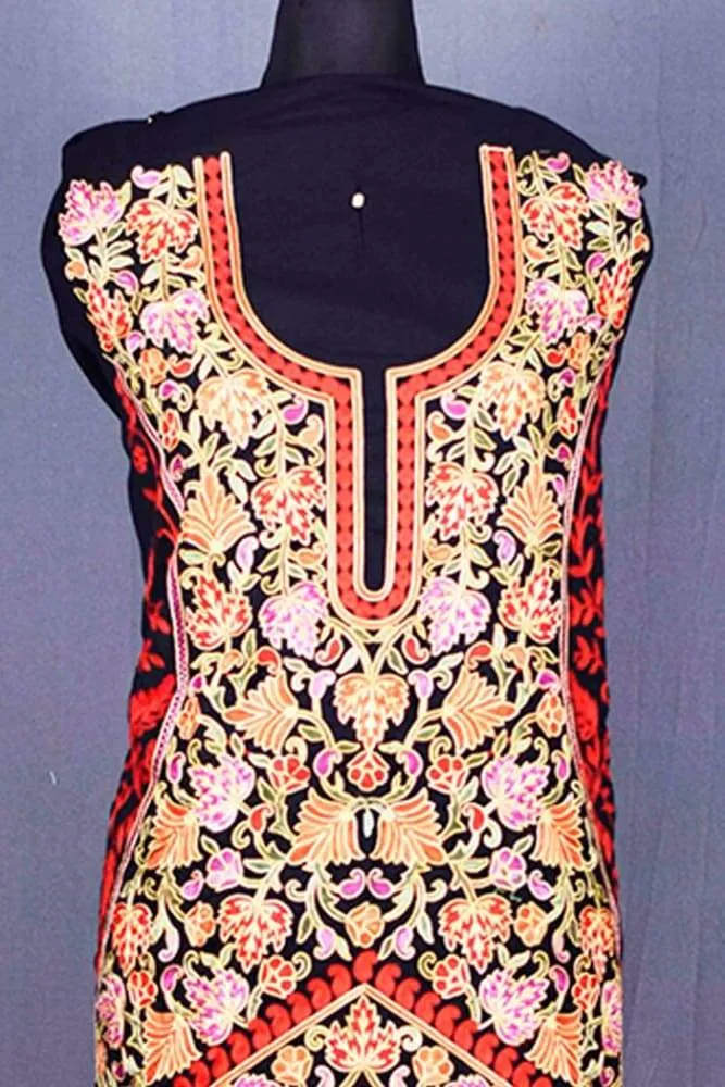 Black Color Patterned Kashmiri Aari Work Ladies Salwar Kameez  ( Stole not included )