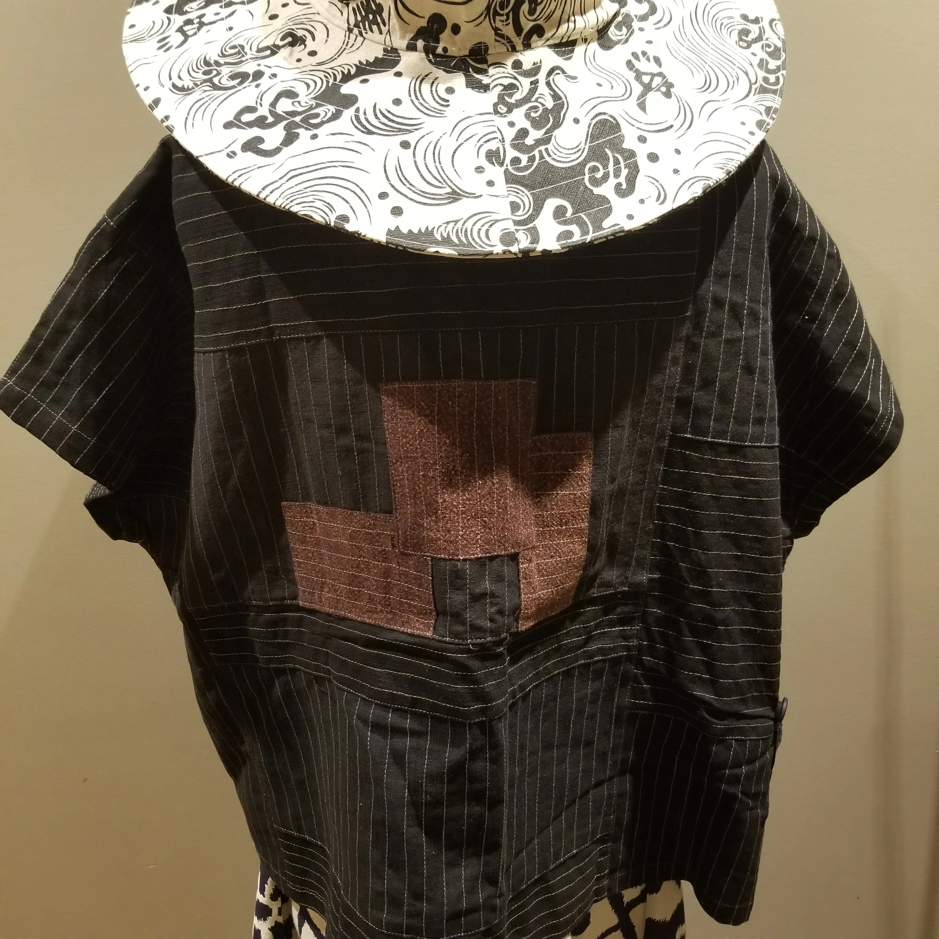 Black Patchwork Blouse Top
