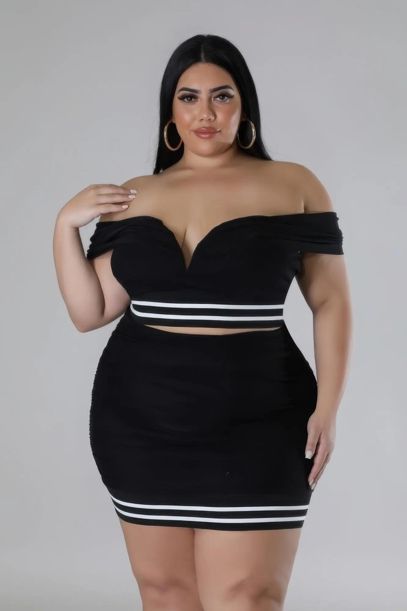 Black Two Piece Stretch Skirt Set