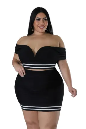 Black Two Piece Stretch Skirt Set