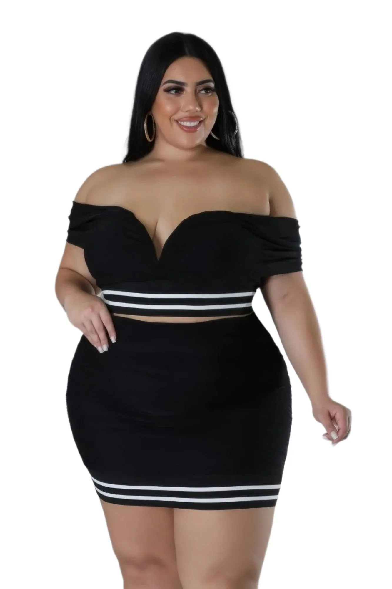 Black Two Piece Stretch Skirt Set