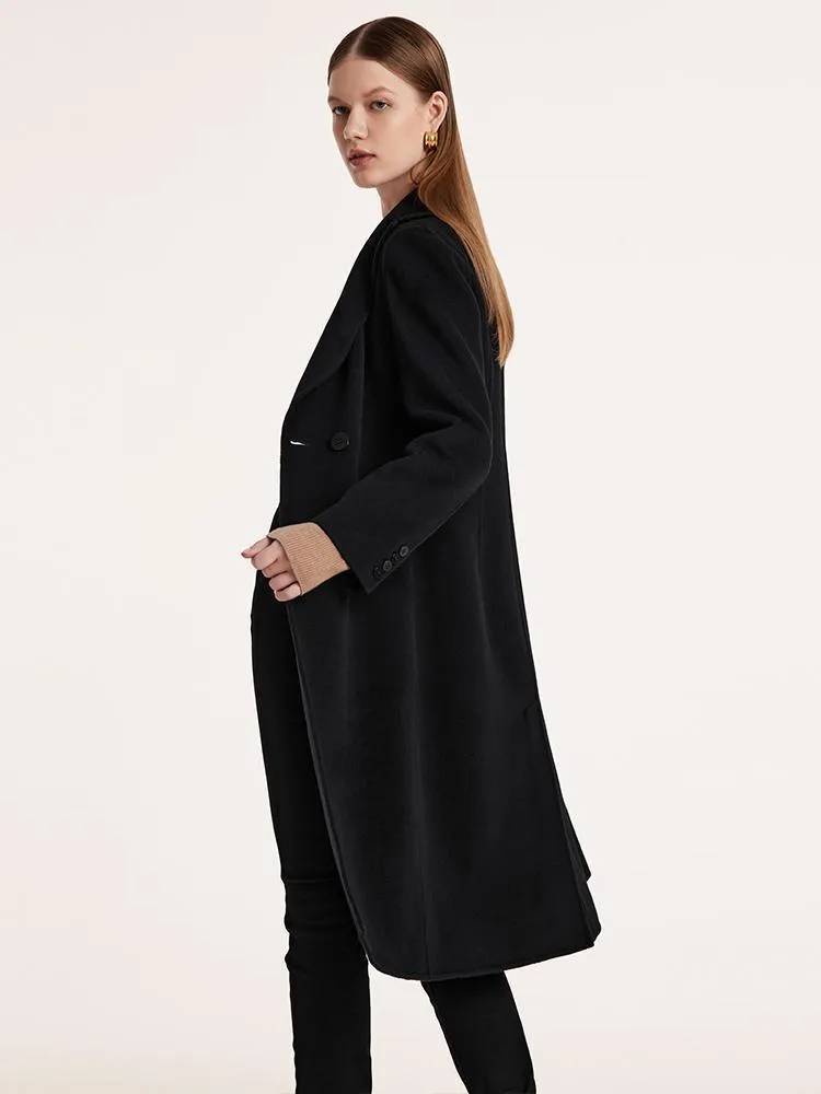 Black Wool And Cashmere Notched Lapel Coat