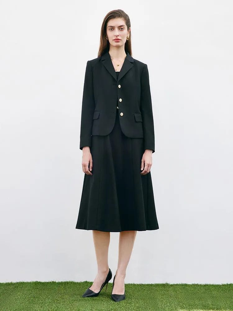 Black Worsted Woolen Crop Blazer