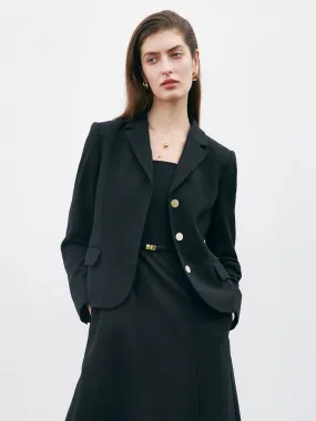 Black Worsted Woolen Crop Blazer