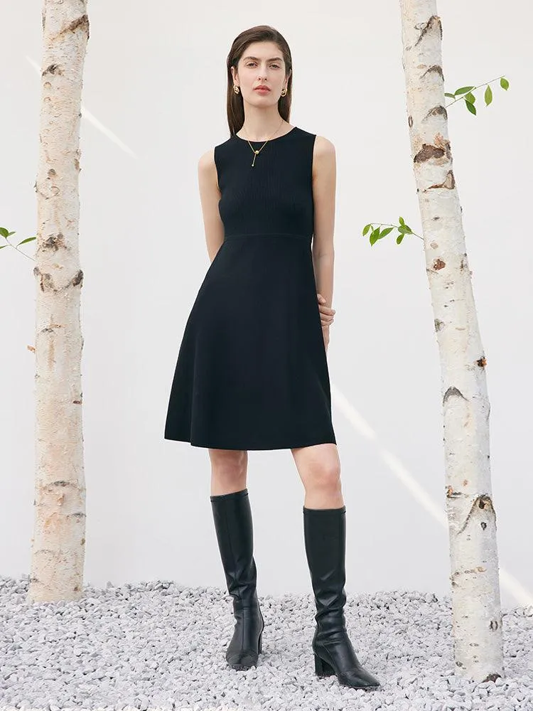Black Worsted Woolen Two-piece Dress