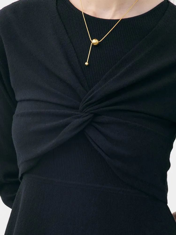 Black Worsted Woolen Two-piece Dress
