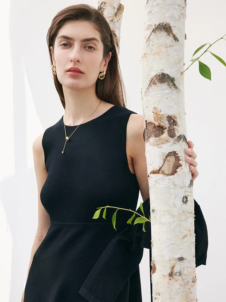 Black Worsted Woolen Two-piece Dress