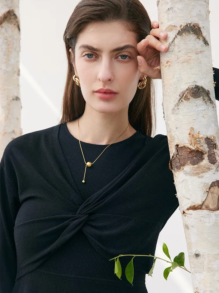 Black Worsted Woolen Two-piece Dress