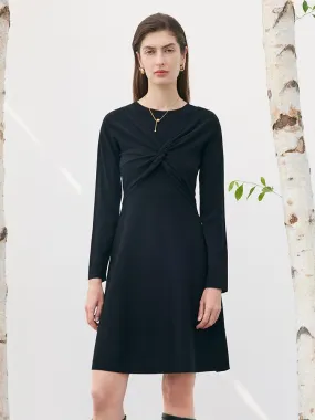 Black Worsted Woolen Two-piece Dress