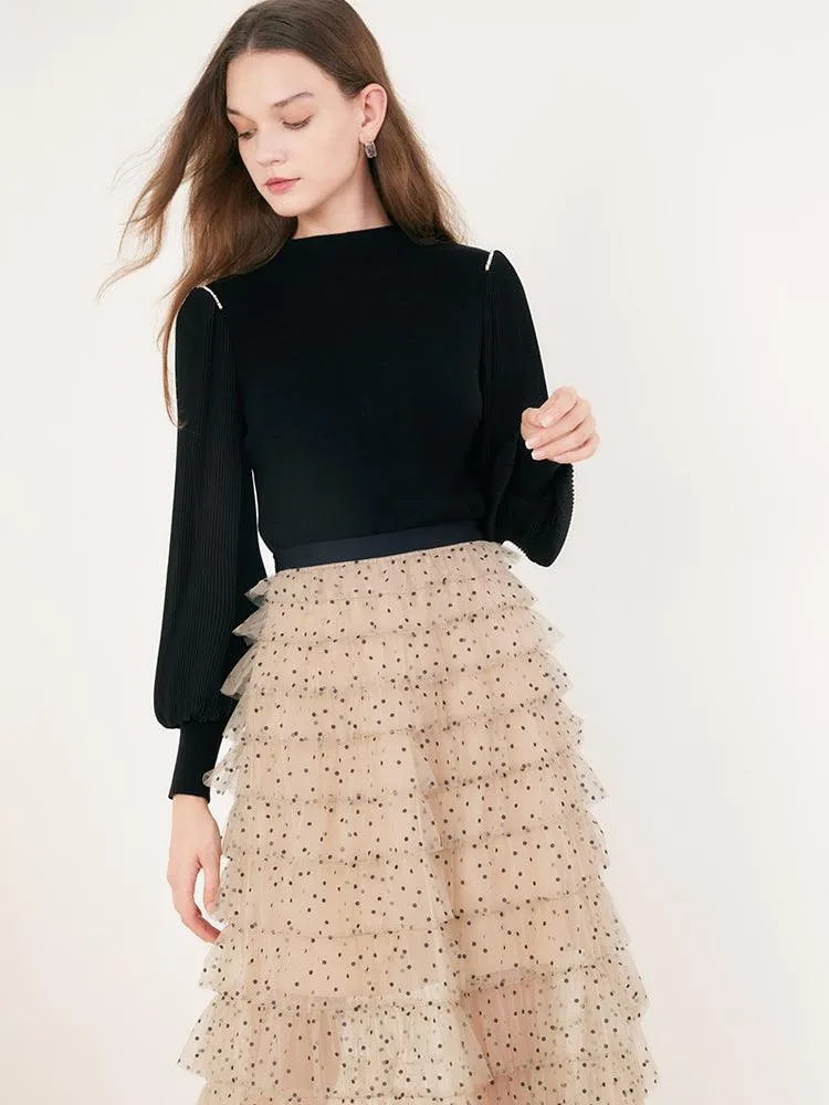 Black Woven Patchwork Top