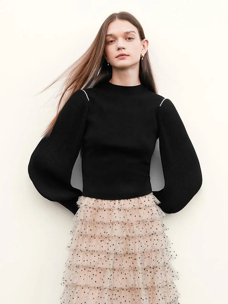 Black Woven Patchwork Top