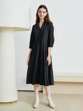 Black Wrosted Woolen Lapel Dress