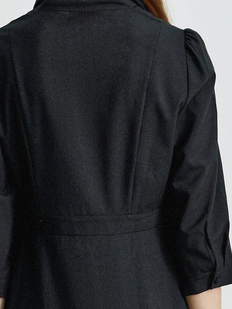 Black Wrosted Woolen Lapel Dress
