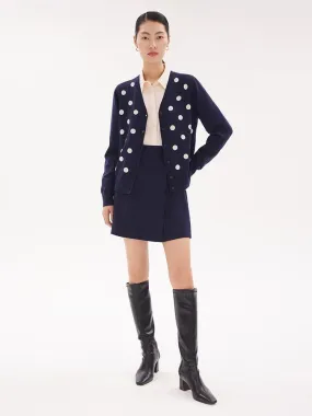 Blue&White Polka Dots Jacquard Reversible Cardigan