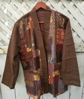 Brown Patchwork Kimono Noragi Hanten