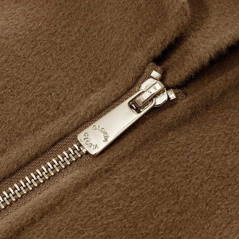 Brown Woolen Lapel Crop Women Coat
