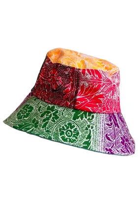 Bucket Hat w/ Patchwork Print - Neon Multi