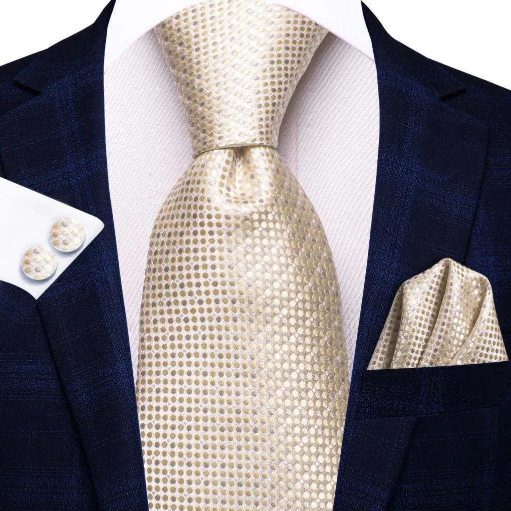 Champagne Gold Striped Paisley Solid Mens Silk Wedding Tie