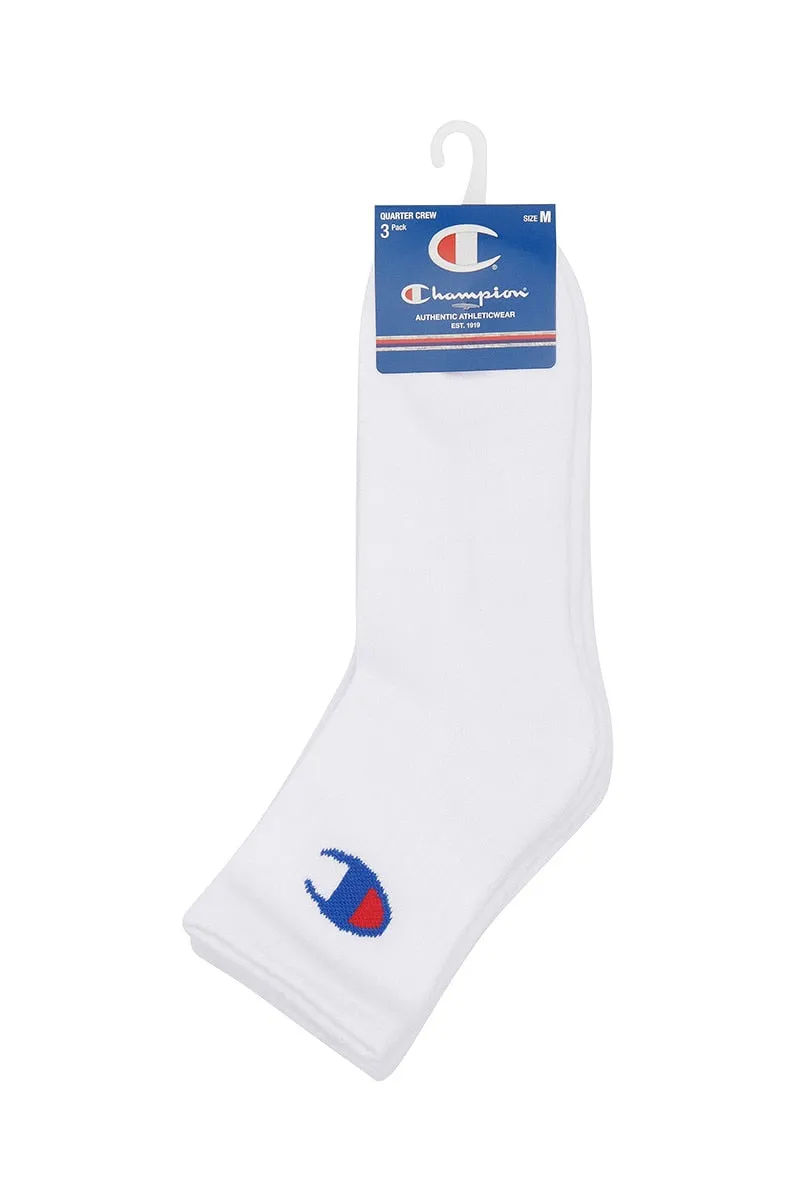CHAMPION UNISEX QUARTER CREW 3PACK WHITE SOCKS