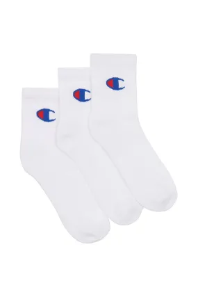 CHAMPION UNISEX QUARTER CREW 3PACK WHITE SOCKS