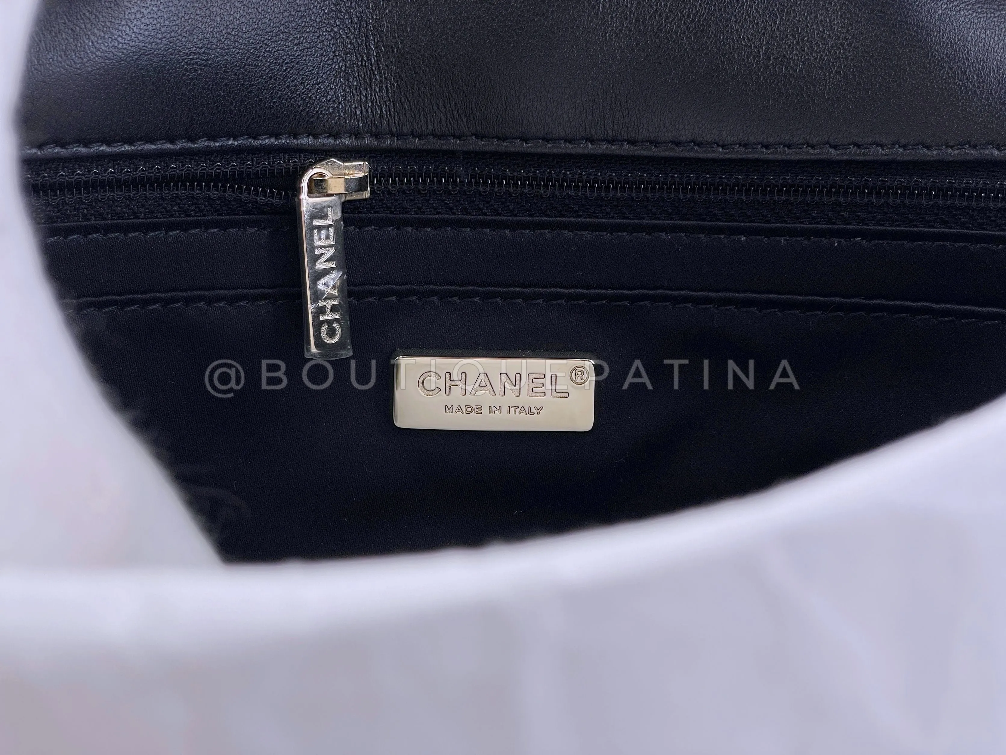 Chanel 19C Black White Sequin Medium Classic Flap Bag GHW