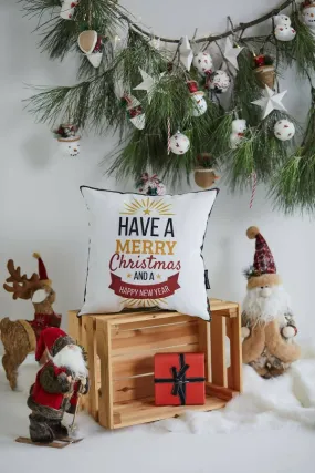 Christmas Pillow Cover, New Year Pillow Cover, Holiday Greetings Pattern Pillow Cover, Square