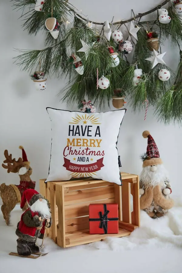 Christmas Pillow Cover, New Year Pillow Cover, Holiday Greetings Pattern Pillow Cover, Square